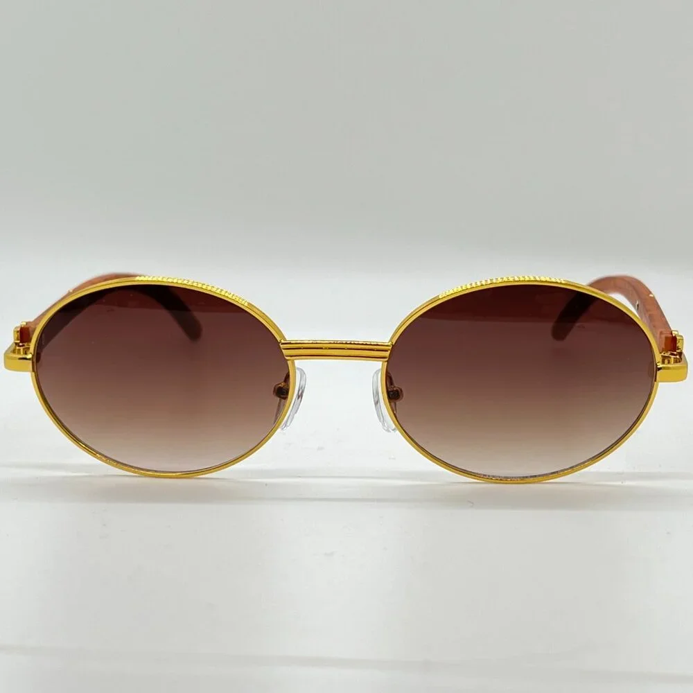Men Sunglasses Brown Lens Retro Classic Trendy Retro Shades Gold Metal Buffs New